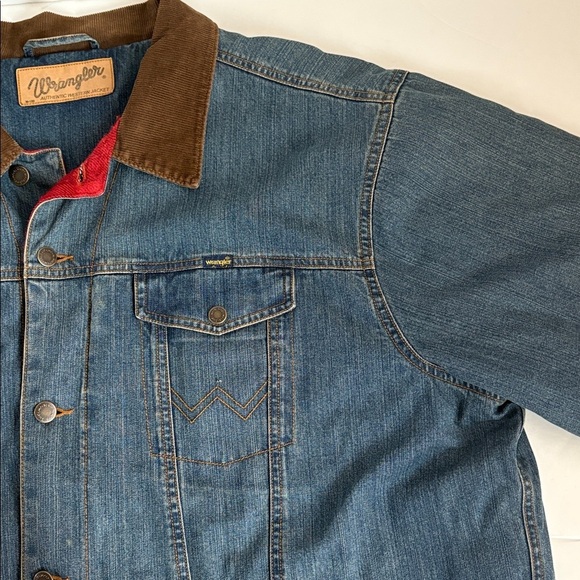 Wrangler blanket lined corduroy collar button down blue denim jean jacket - Picture 6 of 16